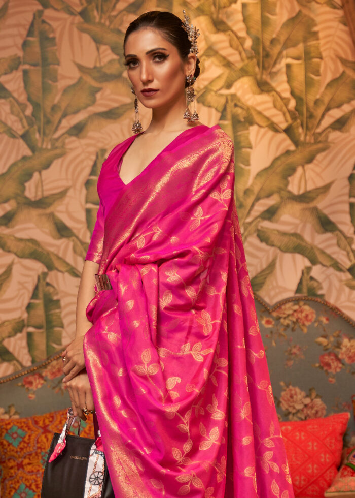 Hot Pink Banarasi Silk Saree