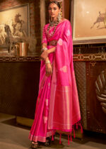 Hot Pink Woven Banarasi Silk Saree