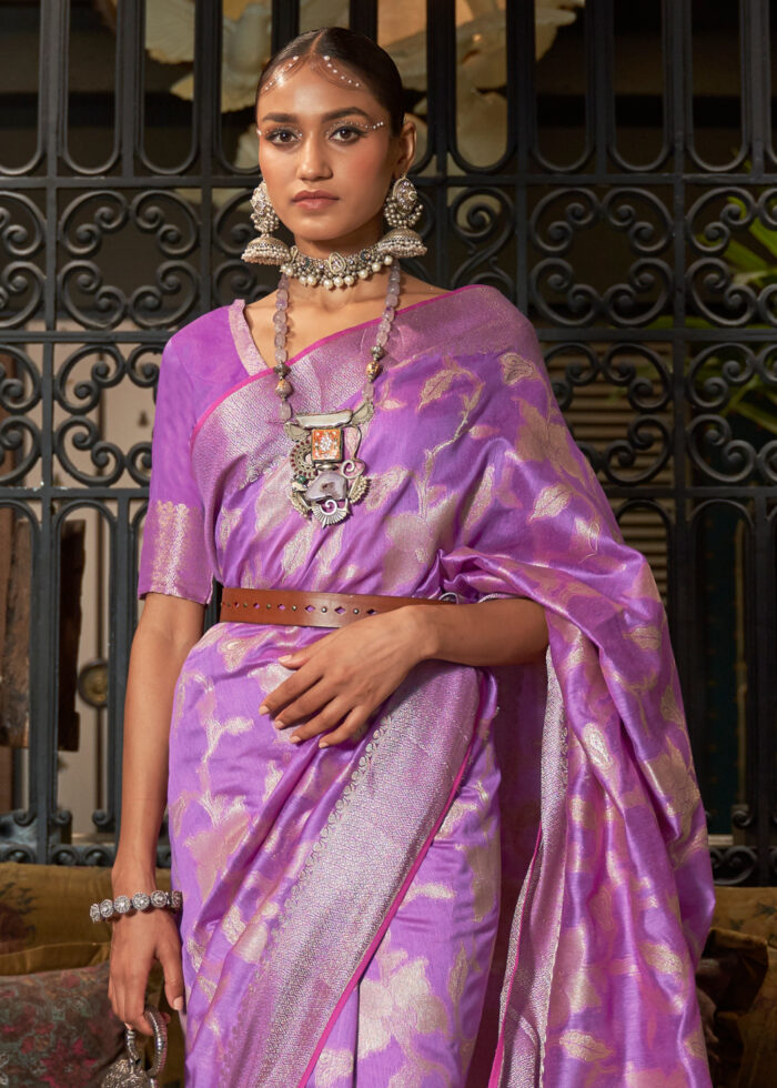 Lavender Banarasi Silk Saree