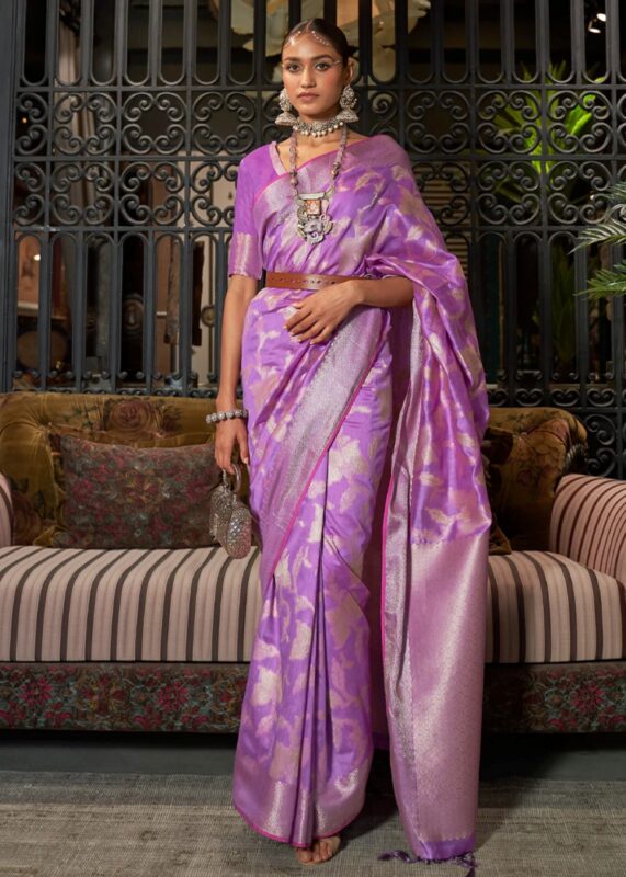 Lavender Banarasi Silk Saree