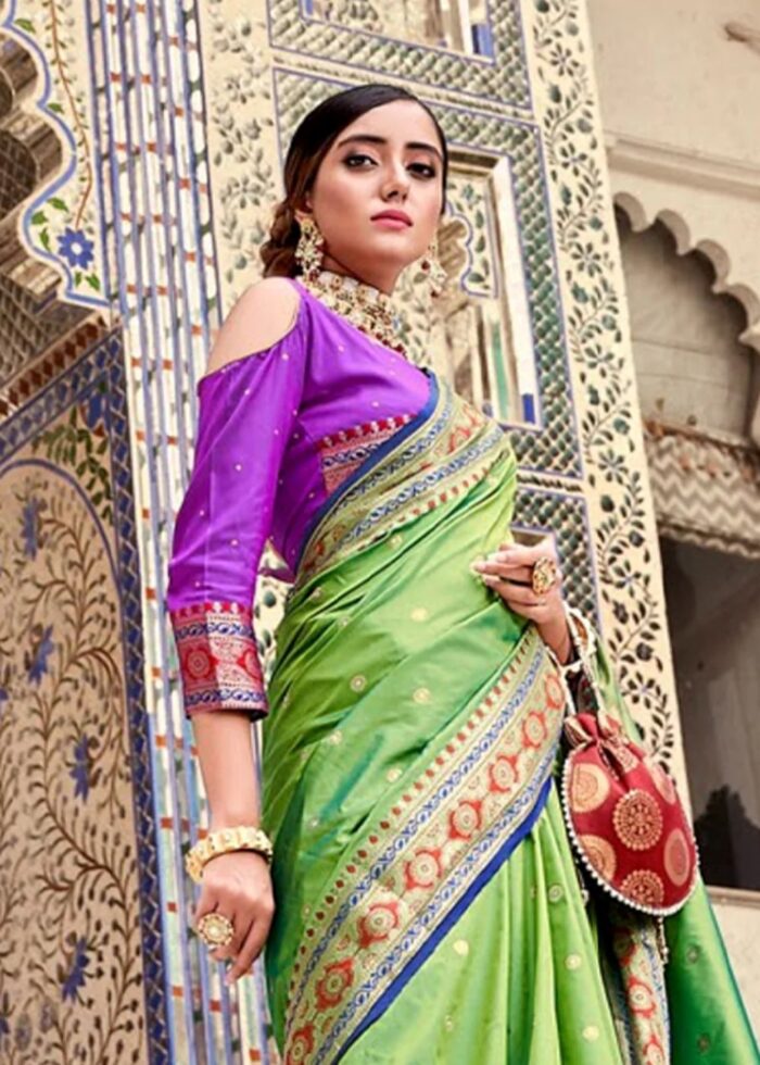 Lime Green Banarasi Saree