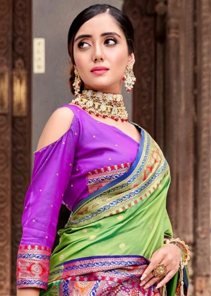 Lime Green Banarasi Saree