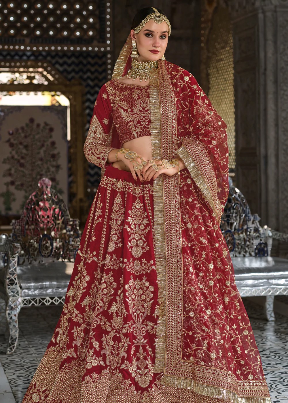 Maroon Heavy Embroidery Lehenga