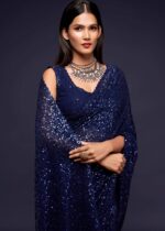 Midnight Blue Georgette Sequins Saree