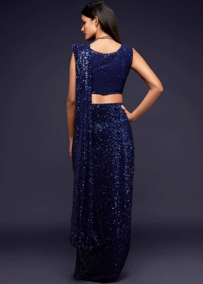 Midnight Blue Georgette Sequins Saree