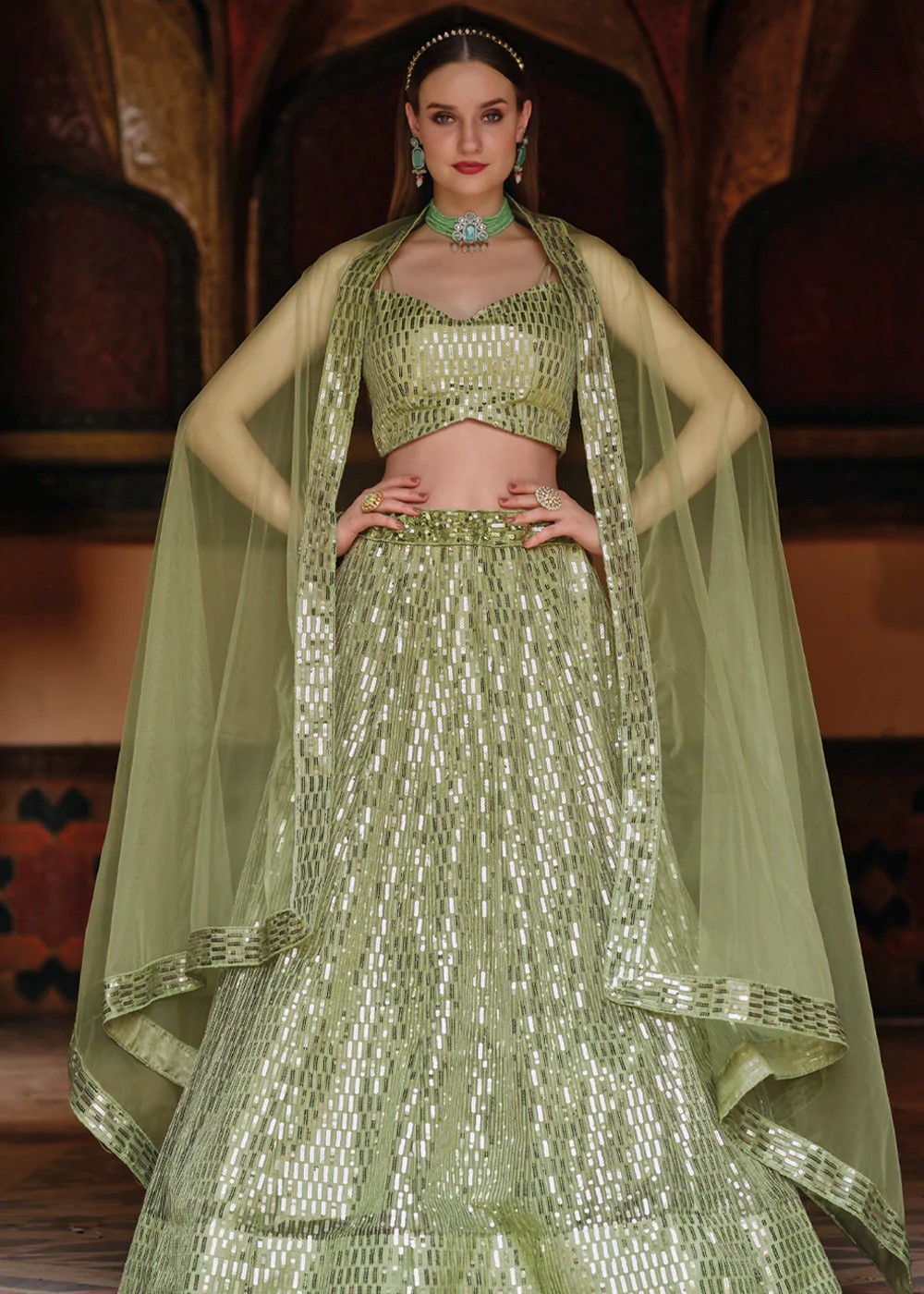 Mint Green Sequins Lehenga