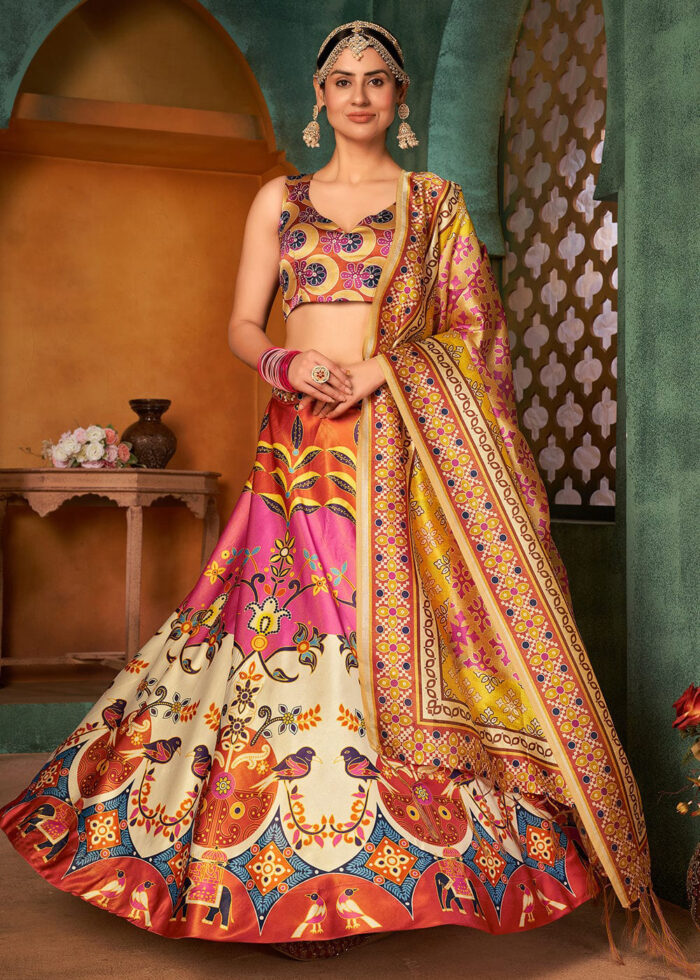 Multicoloured Silk Lehenga Choli