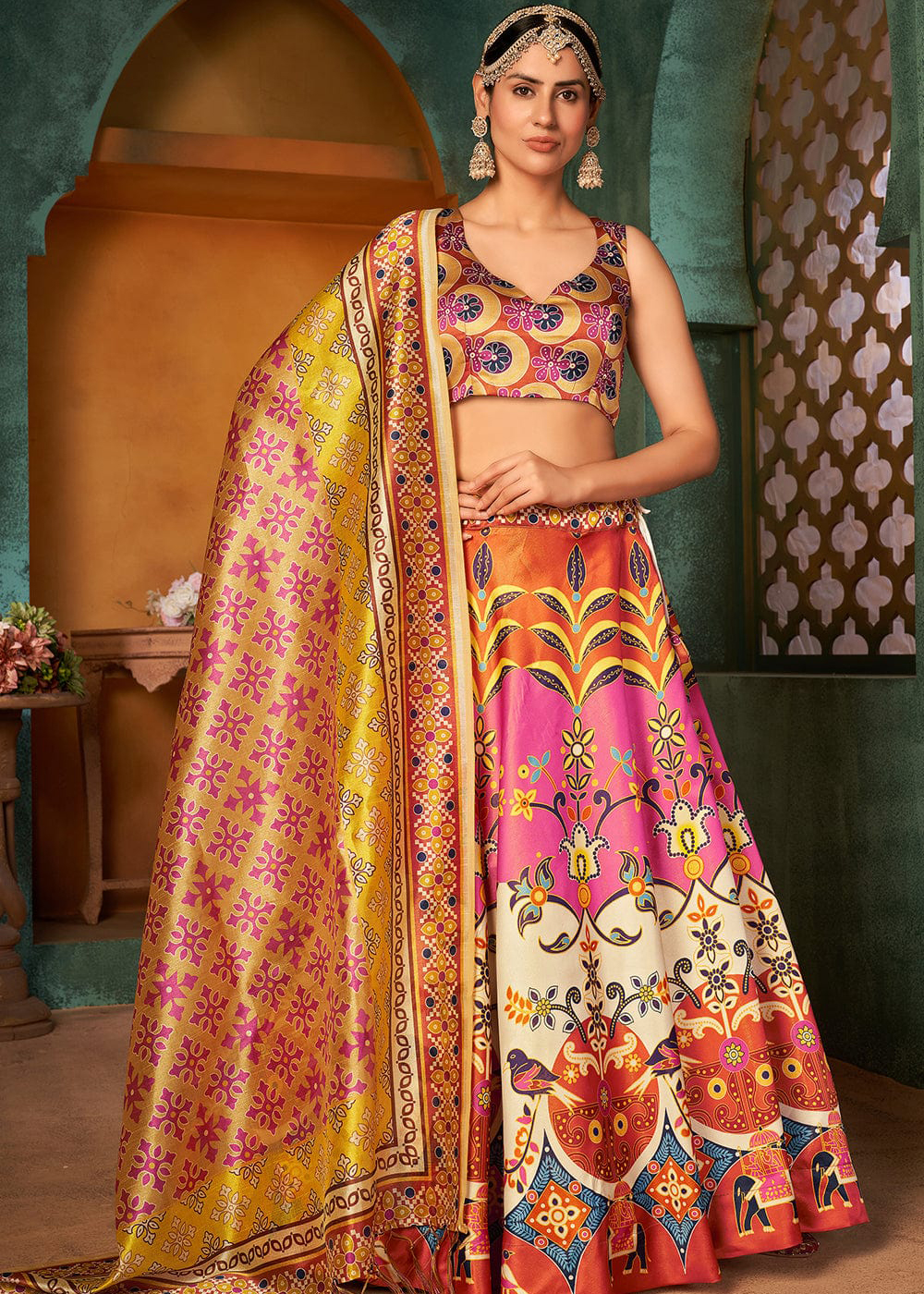 Multicoloured Silk Lehenga Choli