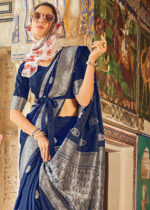 Navy Blue Satin Silk Saree