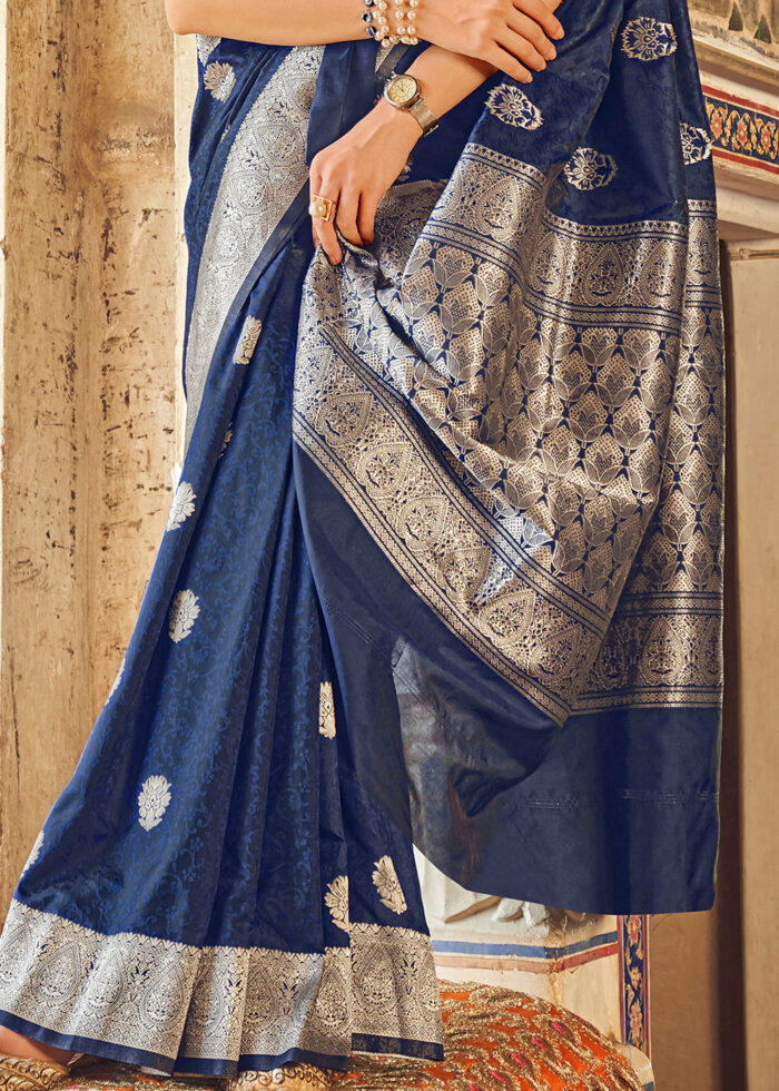 Navy Blue Satin Silk Saree