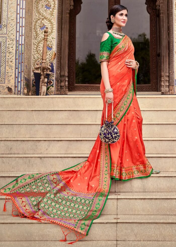 Orange Banarasi Silk Saree