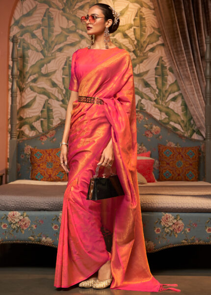 Peach Banarasi Silk Saree