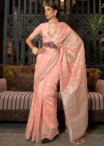 Peach Banarasi Silk Saree