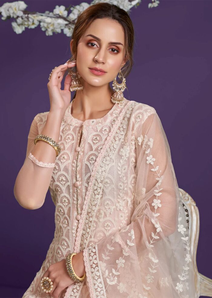 Peach Lucknowi Chikankari Suit