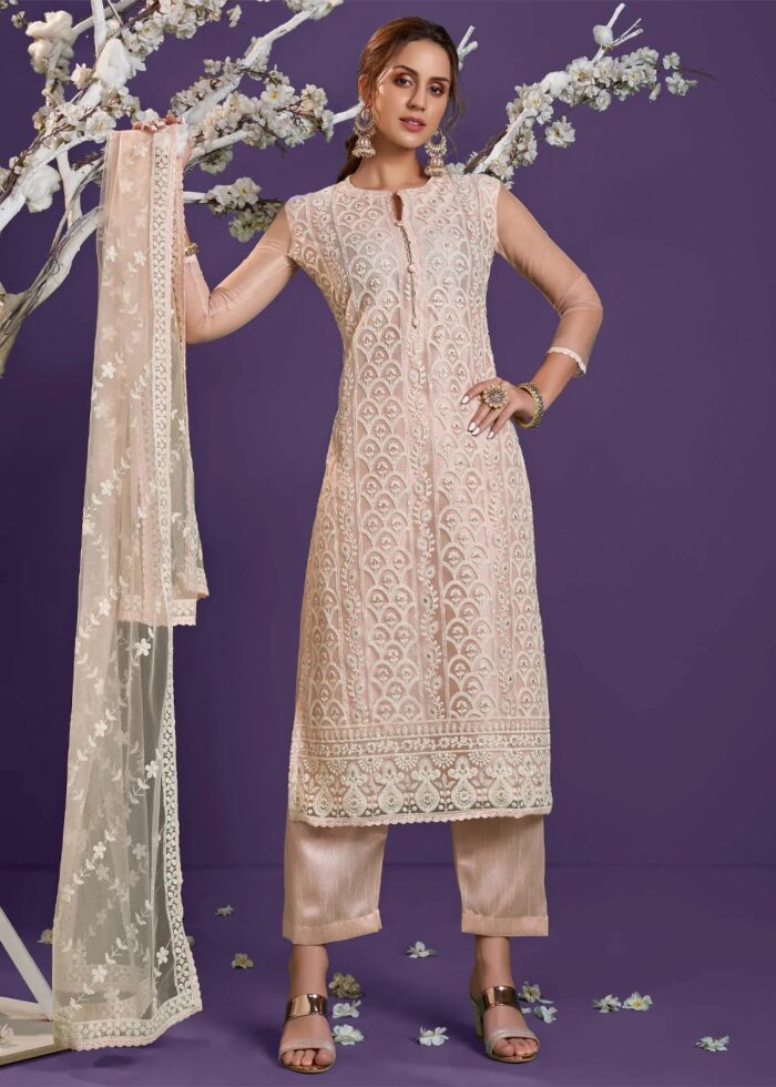 Peach Lucknowi Chikankari Suit