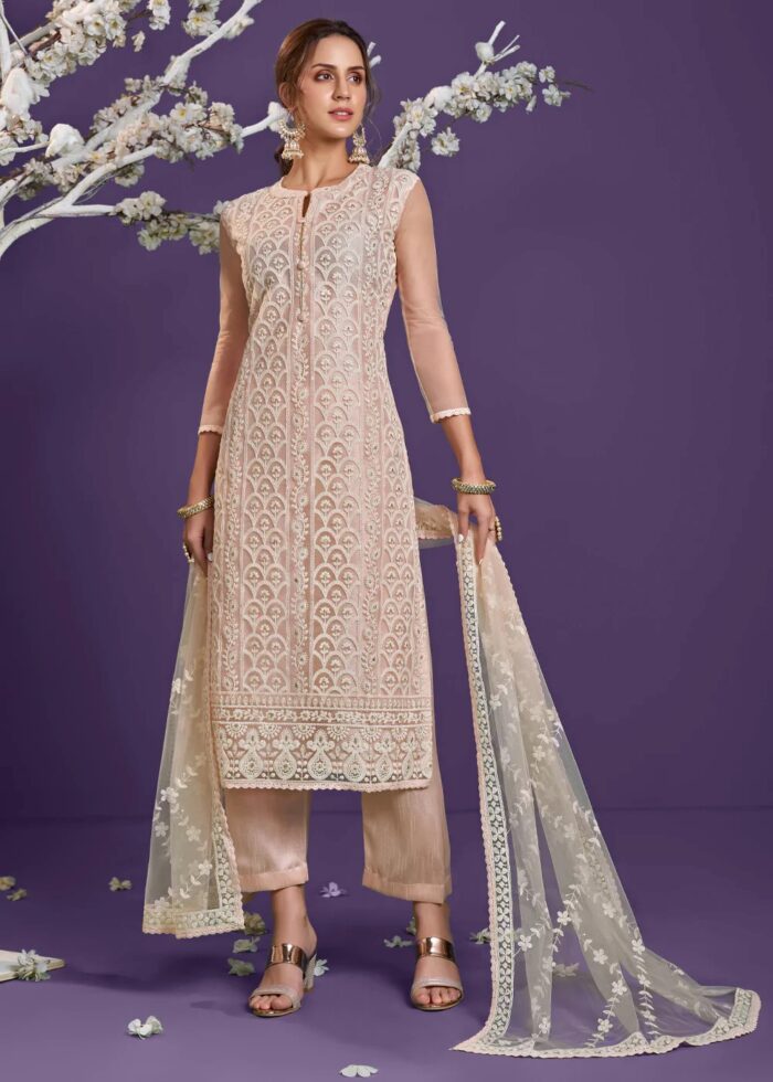 Peach Lucknowi Chikankari Suit