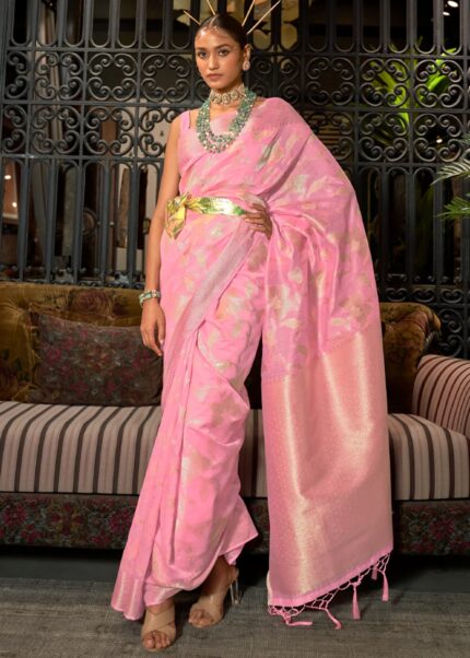 Pink Banarasi Silk Saree