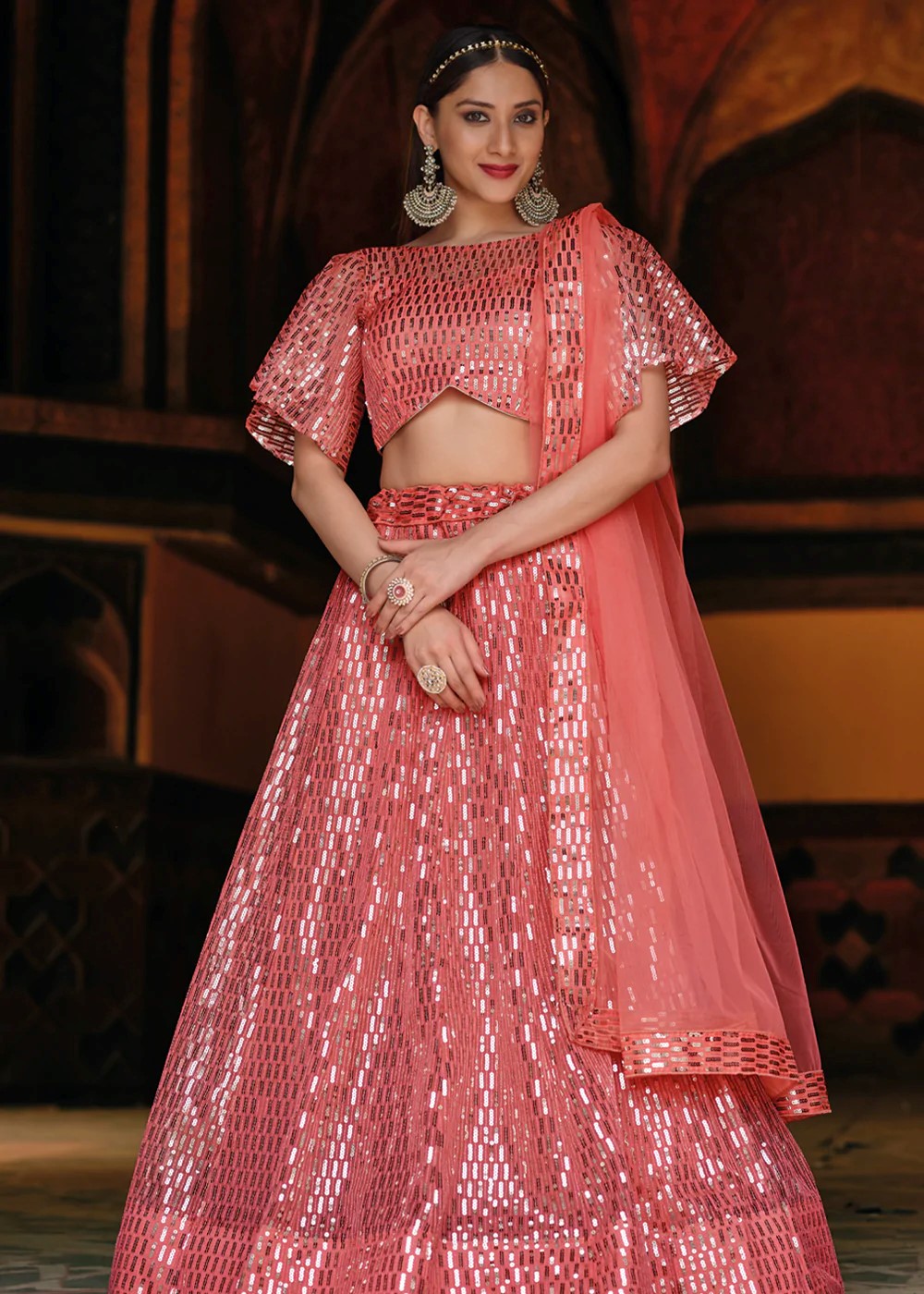 Pink Sequins Lehenga Choli