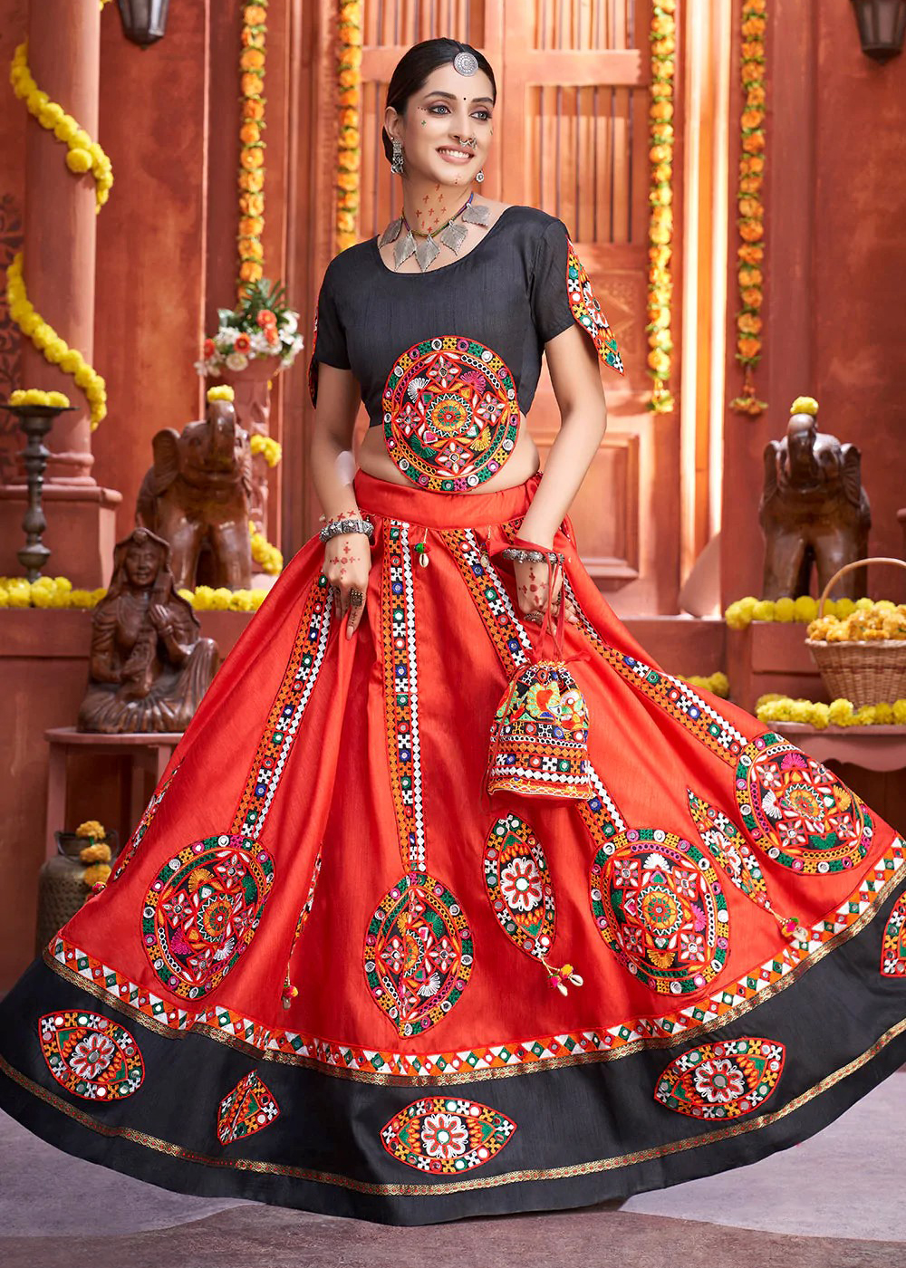 Red Gamthi Lehenga Choli