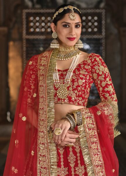 Red Heavy Embroidery Lehenga