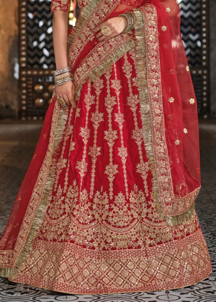 Red Heavy Embroidery Lehenga