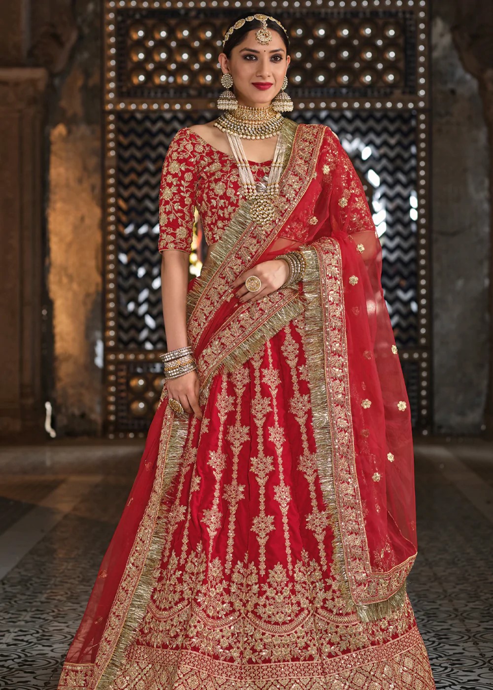 Red Heavy Embroidery Lehenga