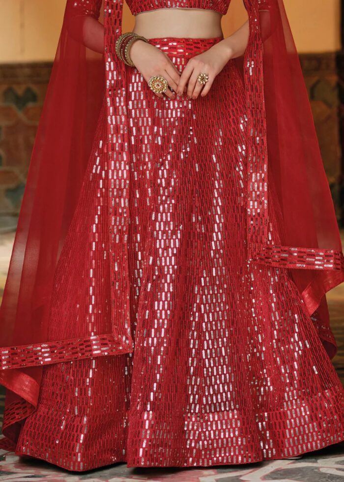 Red Sequins Lehenga Choli