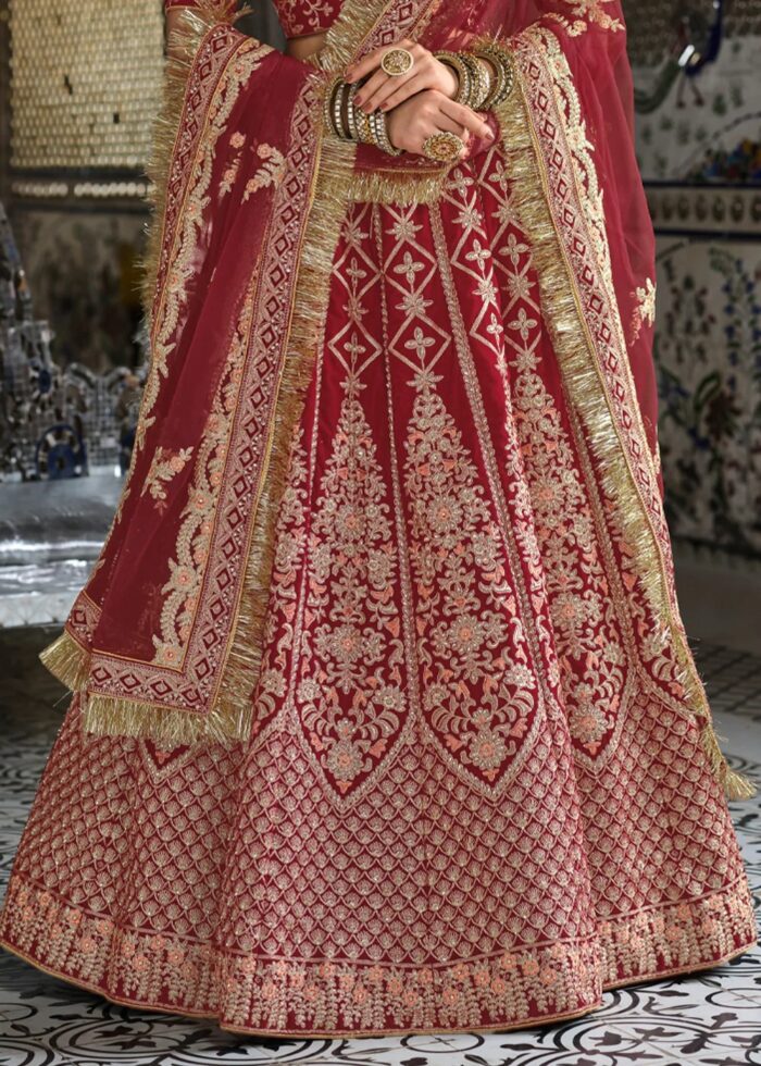 Ruby Red Heavy Embroidery Lehenga