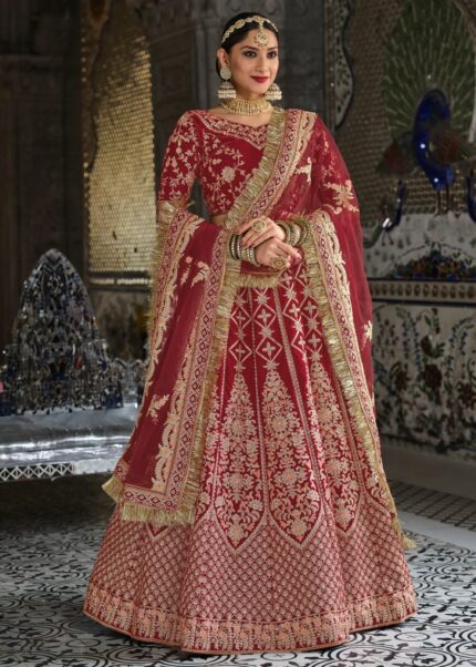 Ruby Red Heavy Embroidery Lehenga