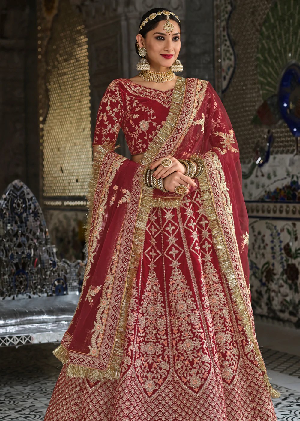 Ruby Red Heavy Embroidery Lehenga