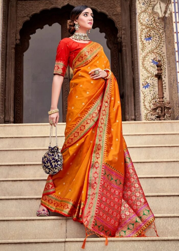 Saffron Orange Banarasi Saree