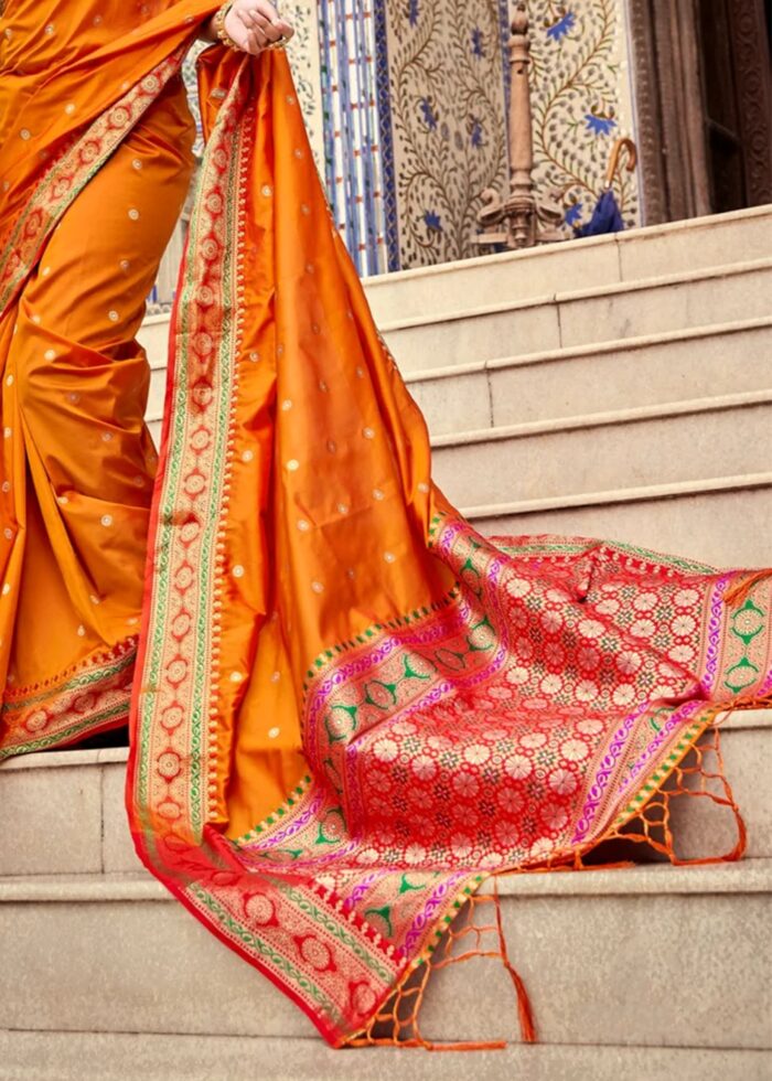 Saffron Orange Banarasi Saree