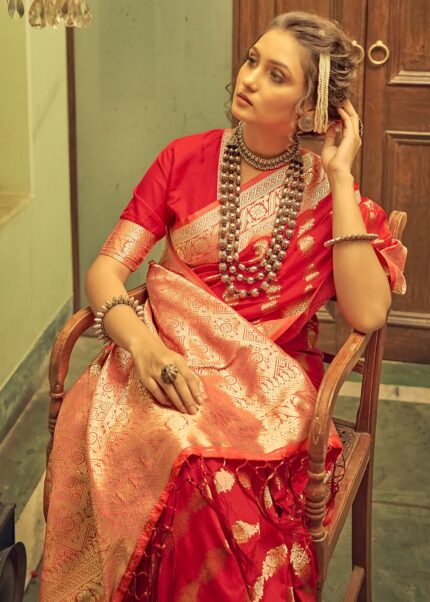 Scarlet Red Banarasi Saree