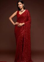 Ruby Red Georgette Sequins Saree