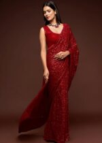 Ruby Red Georgette Sequins Saree