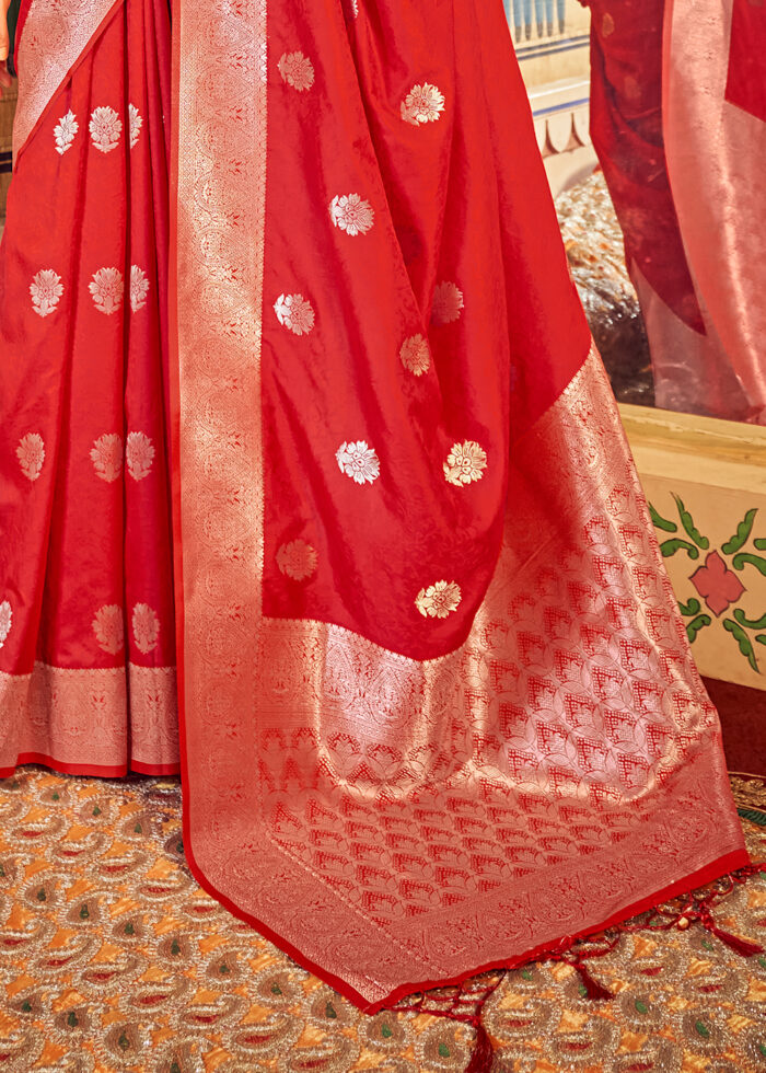 Scarlet Red Satin Silk Saree