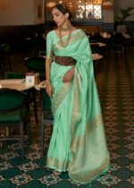 Seafoam Green Tussar Silk Saree