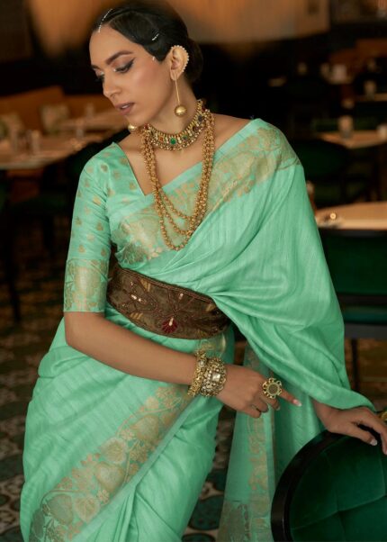 Seafoam Green Tussar Silk Saree