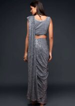 Silver Gray Georgette Sequins Saree