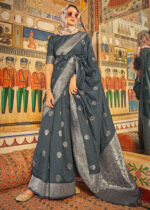 Slate Gray Satin Silk Saree