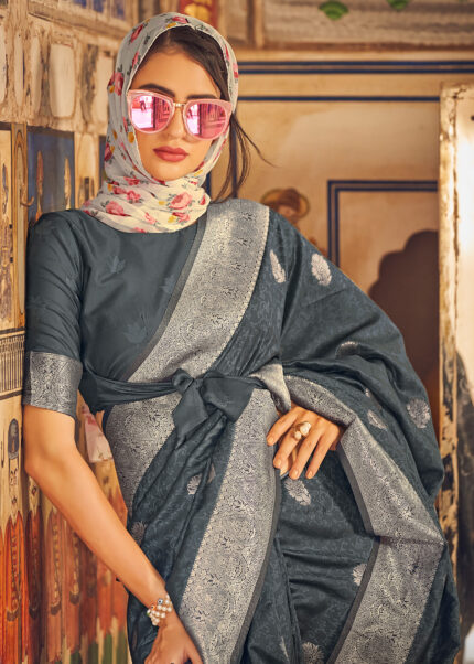 Slate Gray Satin Silk Saree