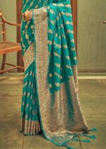 Teal Blue Banarasi Saree