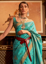 Turquoise Blue Banarasi Saree