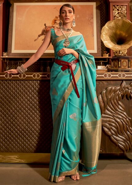 Turquoise Blue Banarasi Saree