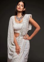 White Georgette Sequins Saree