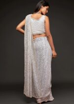 White Georgette Sequins Saree