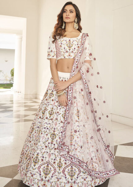 White Lehenga with Embroidery