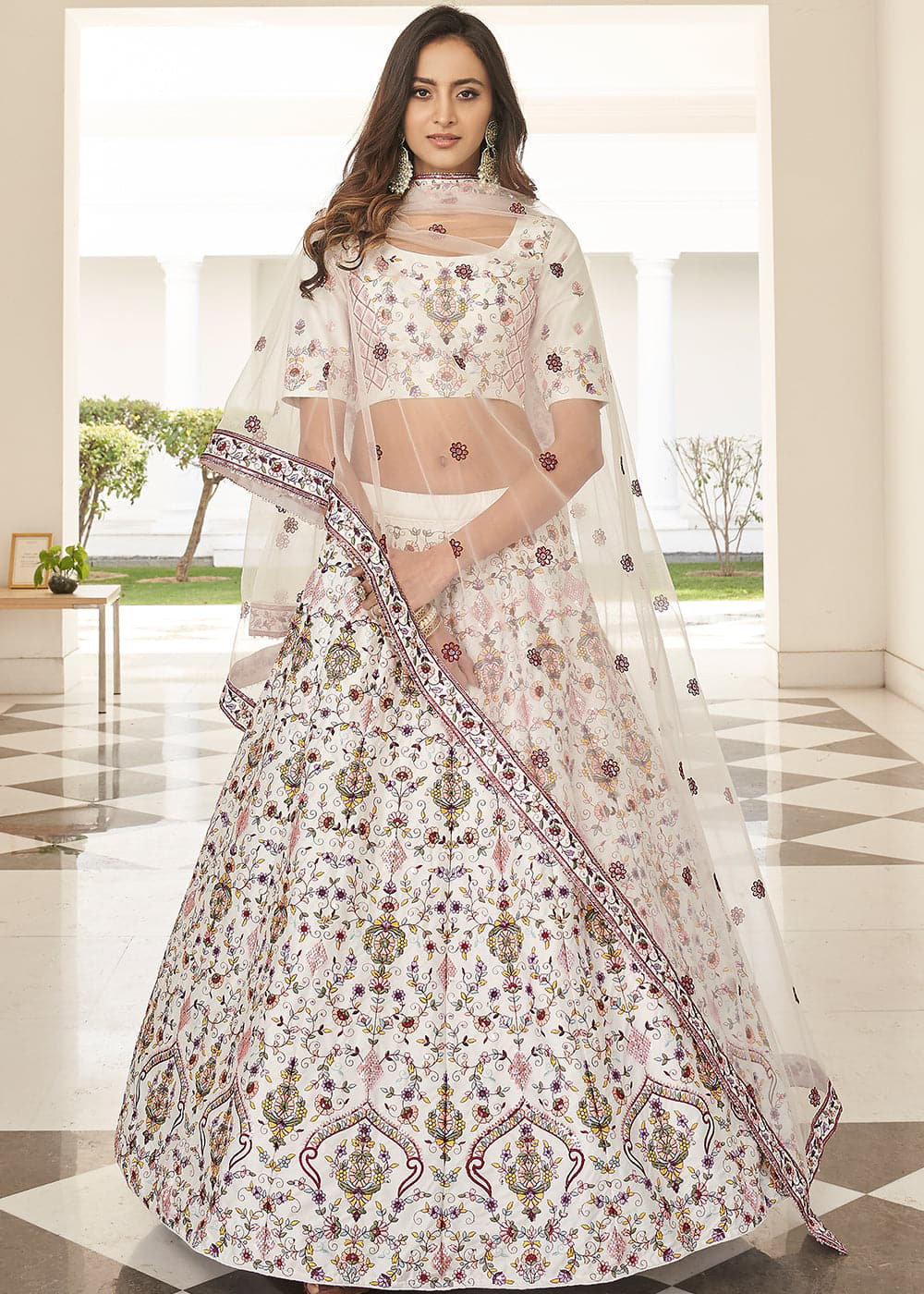 White Lehenga with Embroidery