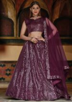 Wine Sequins Lehenga Choli