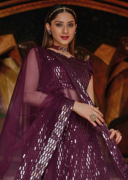 Wine Sequins Lehenga Choli